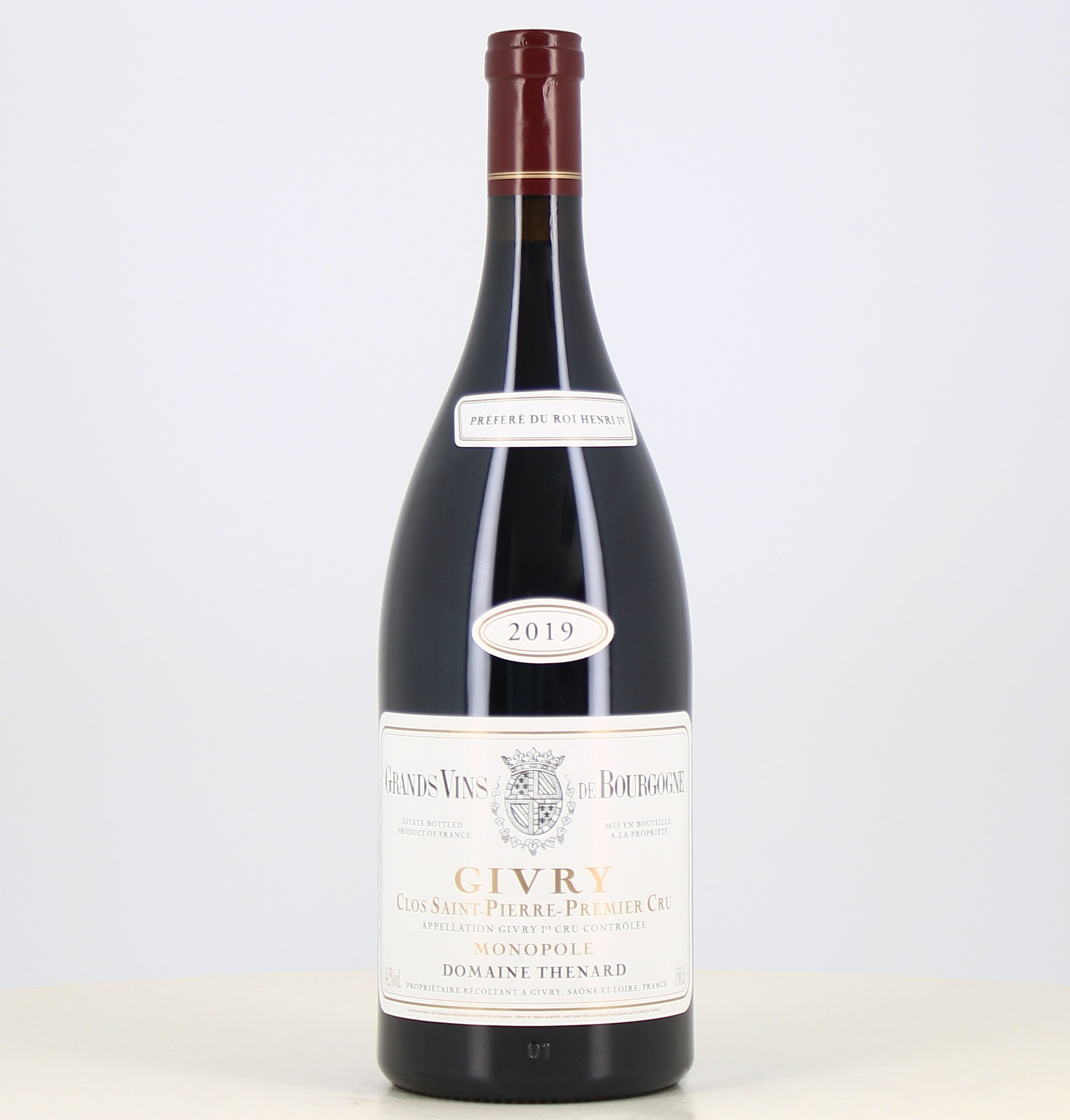 Magnum di vino rosso Givry 1er cru Saint-Pierre Monopole domaine Thenard 2019 Magnum di vino rosso Givry 1er cru Saint-Pierre Monopole domaine Thenard 2019