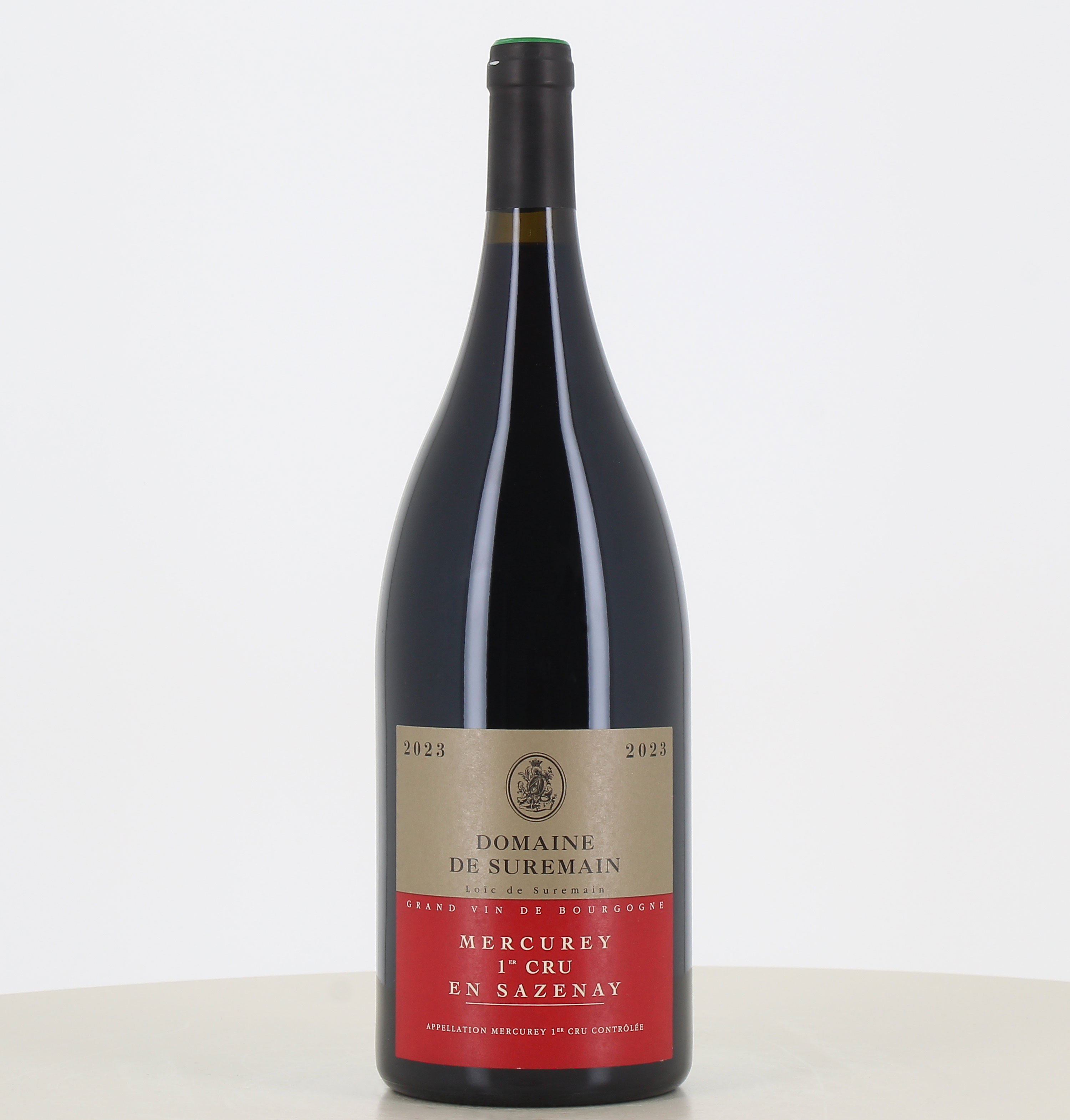 Magnum di vino rosso Mercurey 1er cru Sazenay 2023 del Domaine de Suremain. 
